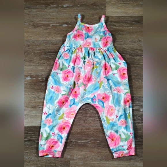 Toddler Girl Cute Strap Jumpsuit One-piece Romper floral with Pockets Size 100 - Picture 4 of 12